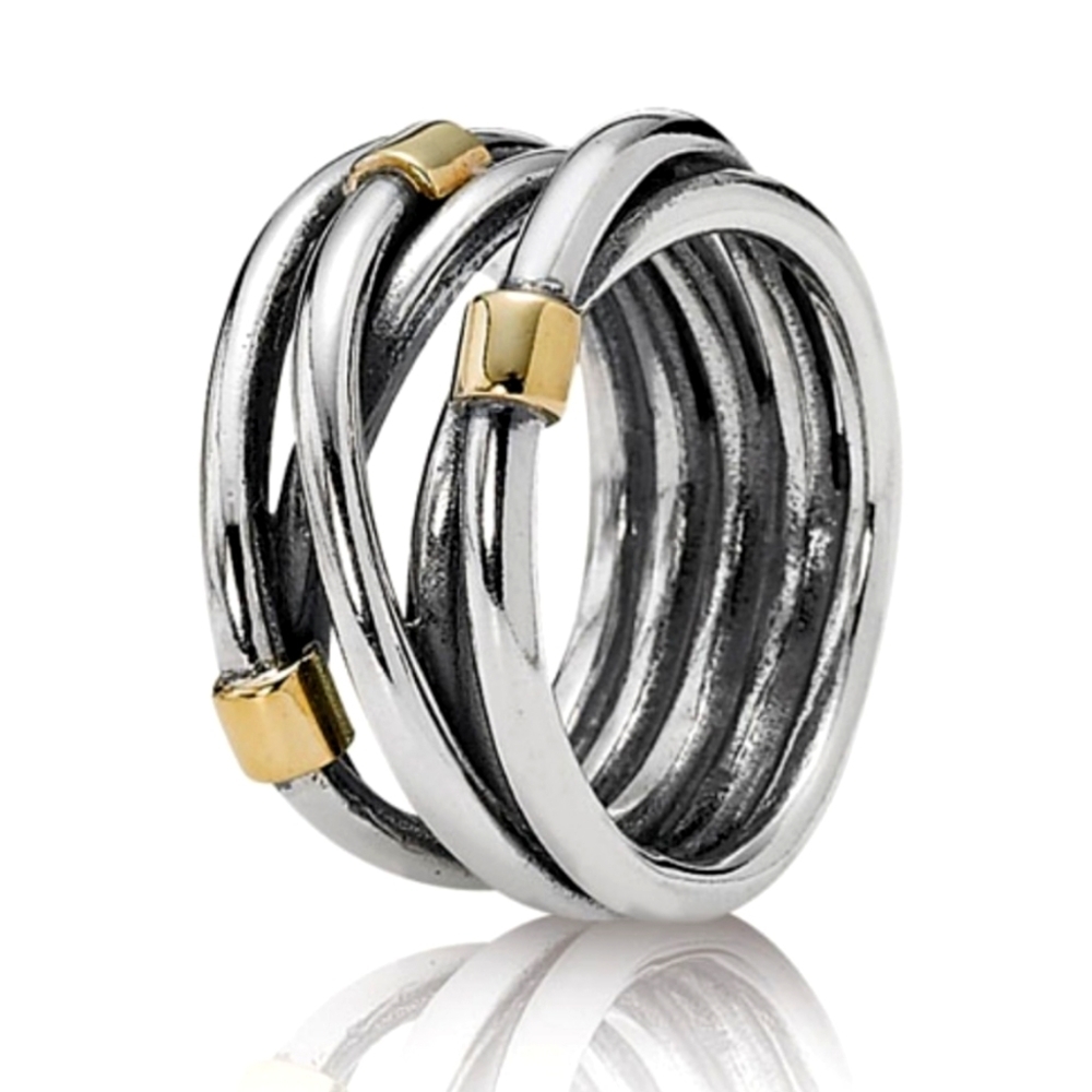 Retired Pandora 14k Gold And Sterling Silver Rope Band Ring Size 6